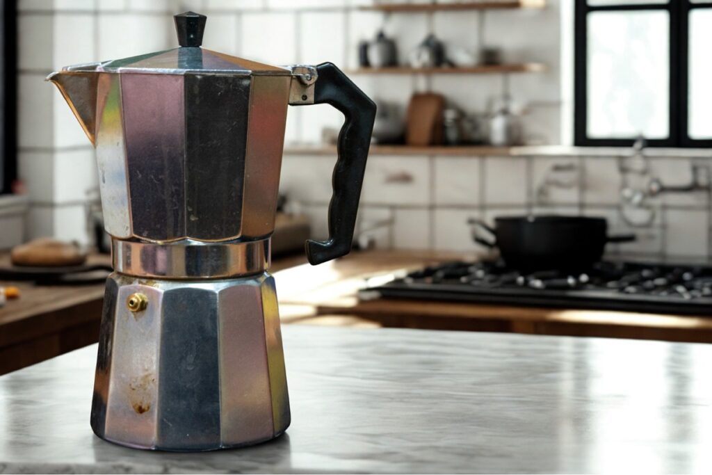Cafetera italiana en cocina artesanal