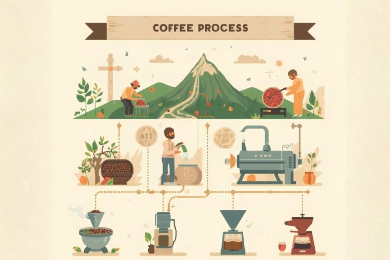 Imagen representativa de las faces del proceso del café