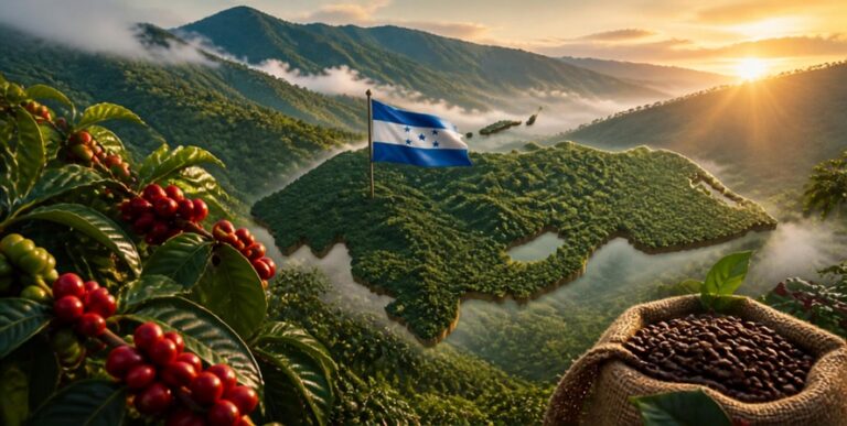 Representacion de un paiseje de plantaciones de cafe en honduras